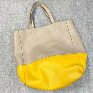 Urban Expressions Vegan Leather‎ Colorblock Tote Bag Beige Yellow Large
